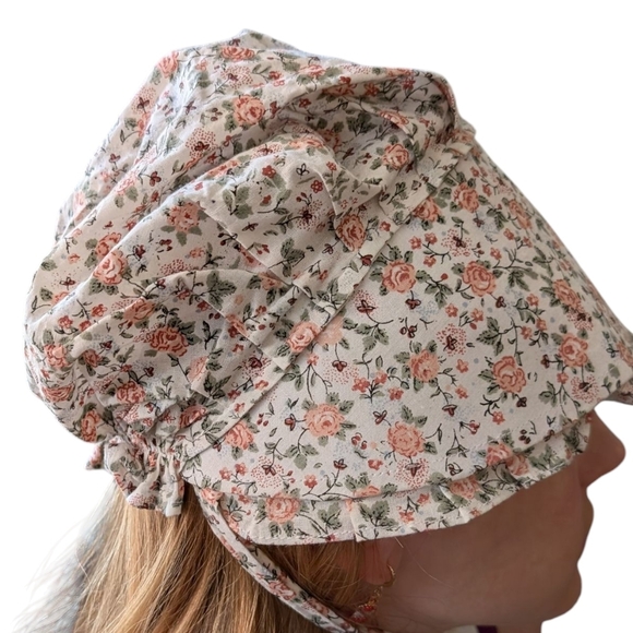 Vintage Women's Floral‎ Print Bonnet Prairie Hat Cottage Core - Picture 2 of 6
